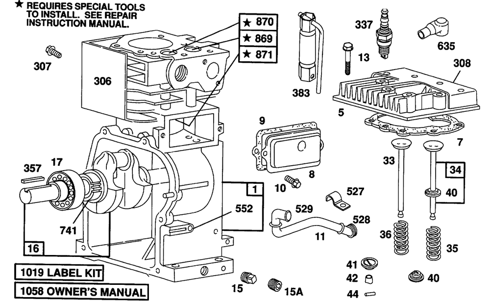 Cylinder Head, Cylinder Diagram and Parts List for 82232-0386-01  Briggs and Stratton Engine
